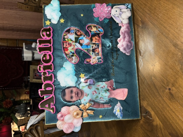 Finished custom Abriella second birthday resin keepsake